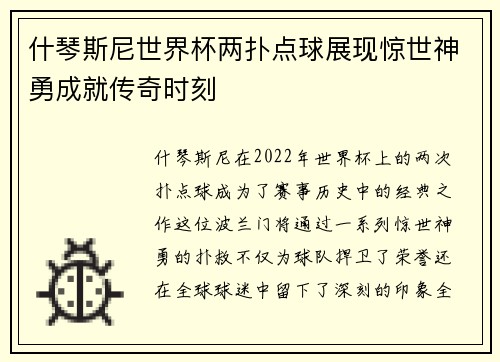 什琴斯尼世界杯两扑点球展现惊世神勇成就传奇时刻